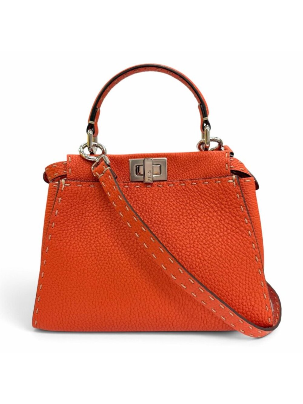 Fendi Selleria Peekaboo Mini Leather 2-Way Shoulder Handbag Orange